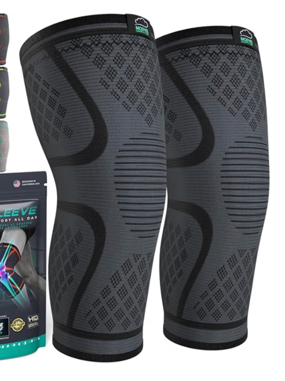 Modvel Knee Compression Sleeves - Pair - Size XXL - Gray/Black